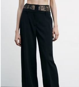 Pantaloni palazzo con vita in pizzo