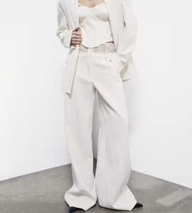 Pantaloni palazzo con vita in pizzo
