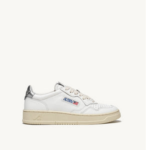 SNEAKERS MEDALIST LOW IN PELLE BIANCA E METALLIZZATA ARGENTO