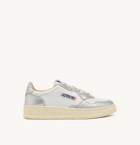 SNEAKERS MEDALIST LOW BICOLOR IN PELLE BIANCA E METALLIZZATA ARGENTO