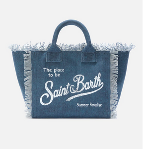 Borsa Colette blu indaco in canvas con frange