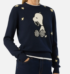 Maglia girocollo New Queen blu navy con intarsio Snoopy | Special edition
