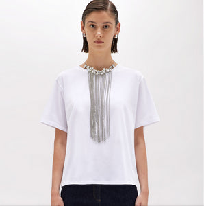 T-SHIRT IN COTONE CON COLLANA DI CRISTALLI