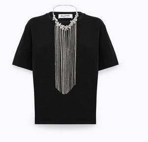 T-SHIRT IN COTONE CON COLLANA DI CRISTALLI