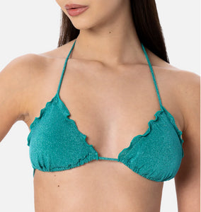 Top mare classico da donna a triangolo in lurex verde acqua Sagittario