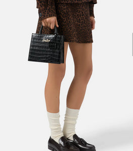 Borsa a mano Shop Bag Mini in pelle stampa cocco nera