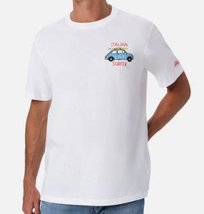 T-shirt da uomo in cotone con stampa piazzata e ricamo Fiat 500 | FIAT 500 EDIZIONE SPECIALE