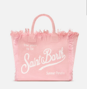 Borsa Vanity regular rosa in canvas con frange